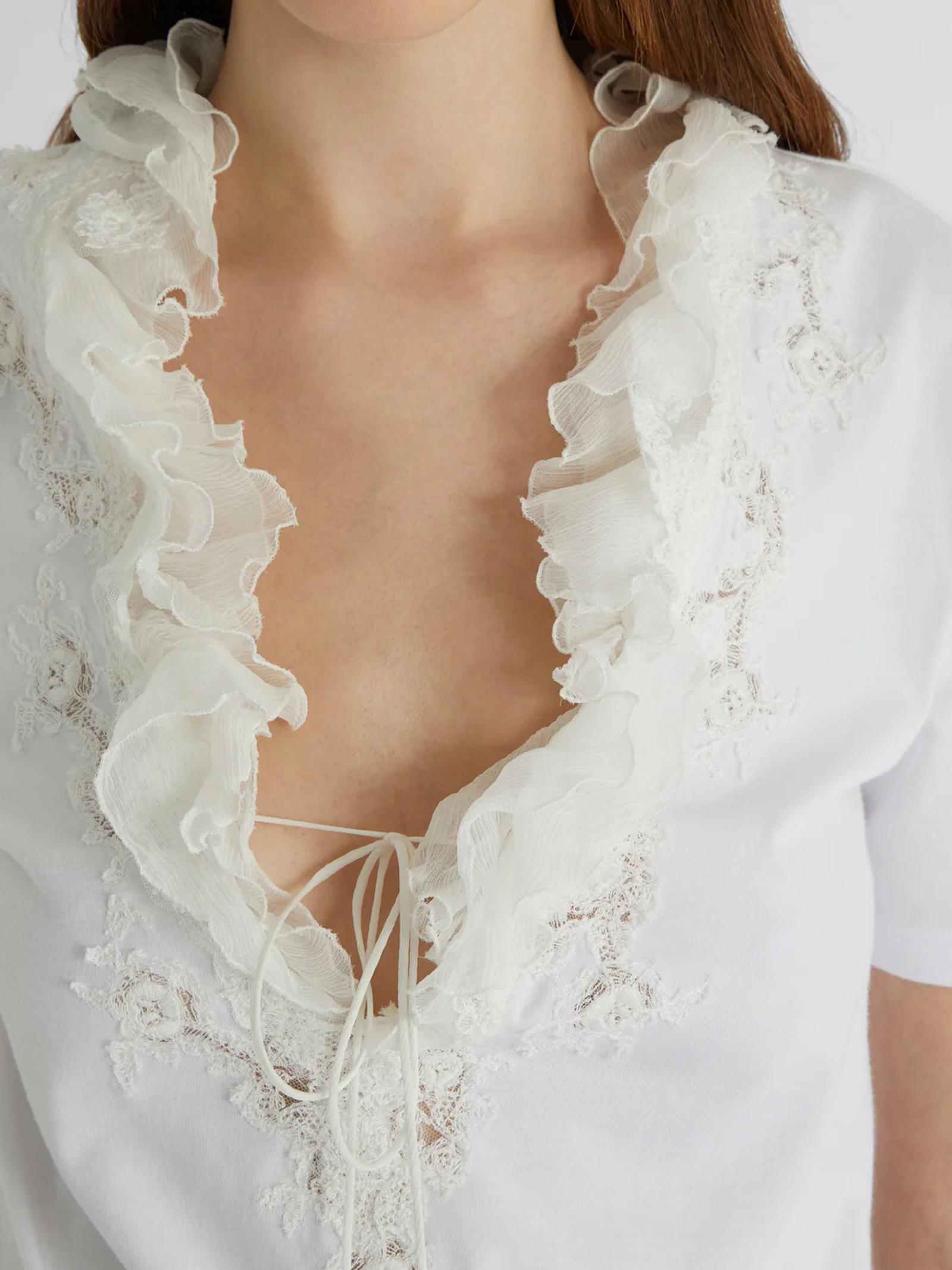 T-shirt con ruches e scollo a V D462L353DUX 10601 ERMANNO SCERVINO