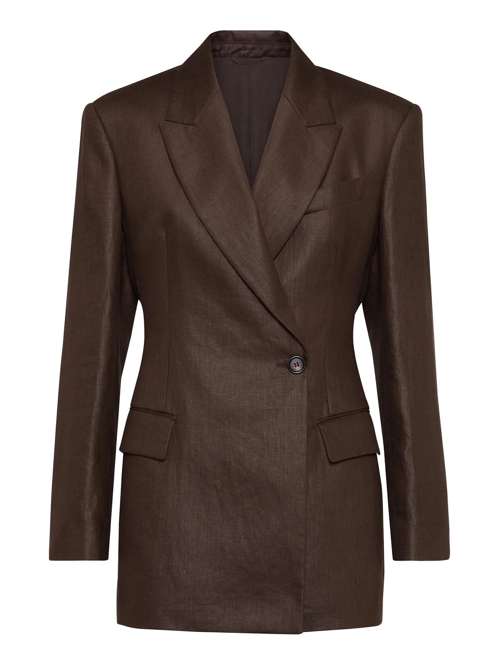 Giacca doppiopetto in twill di lino ML1427261 C273 BRUNELLO CUCINELLI