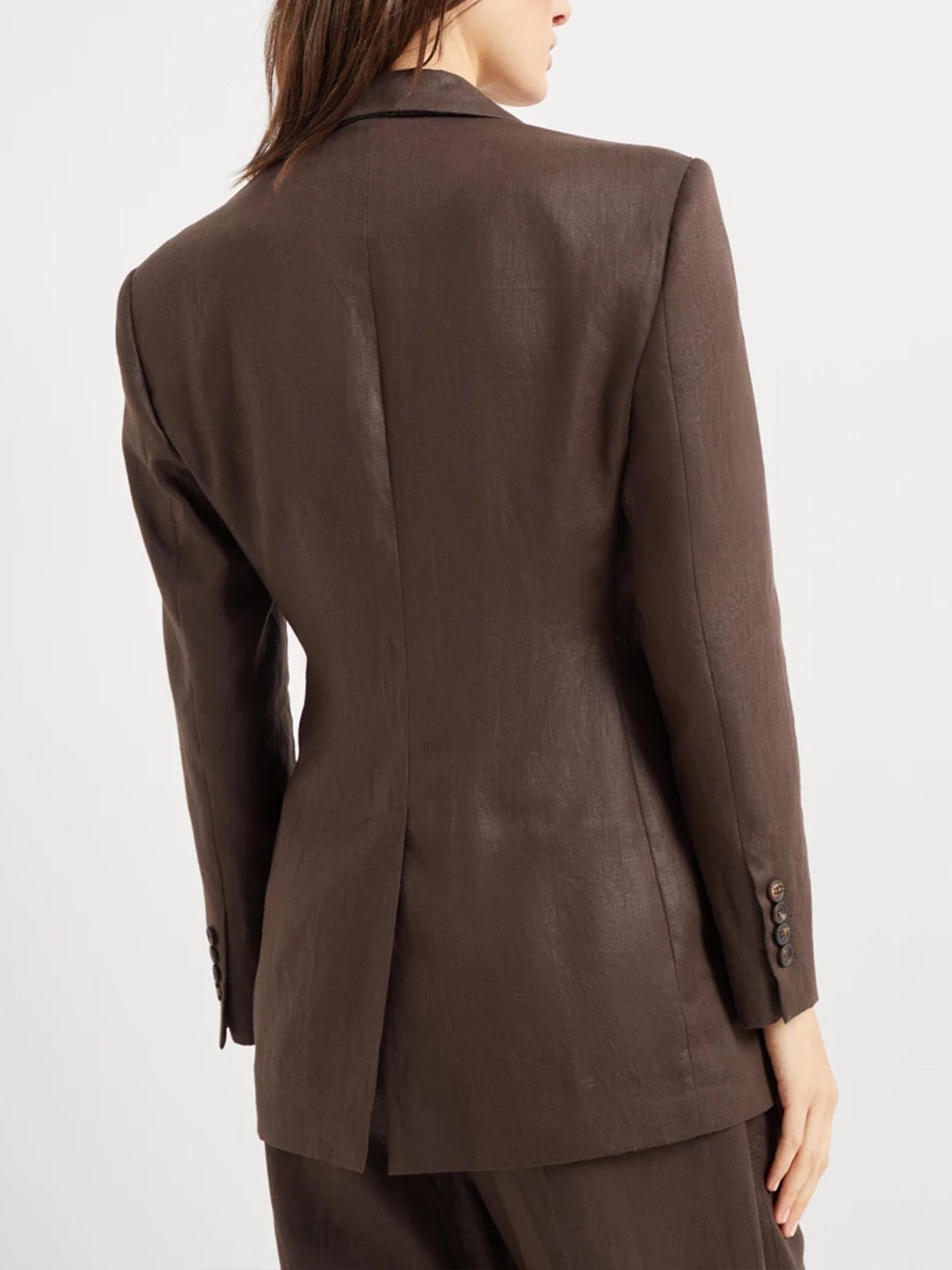 Giacca doppiopetto in twill di lino ML1427261 C273 BRUNELLO CUCINELLI