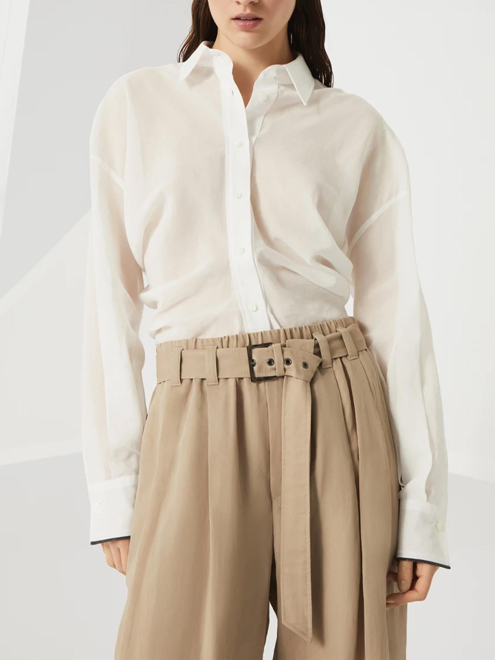 Pantaloni in organza di cotone con cintura MH911P8862 C8690 BRUNELLO CUCINELLI