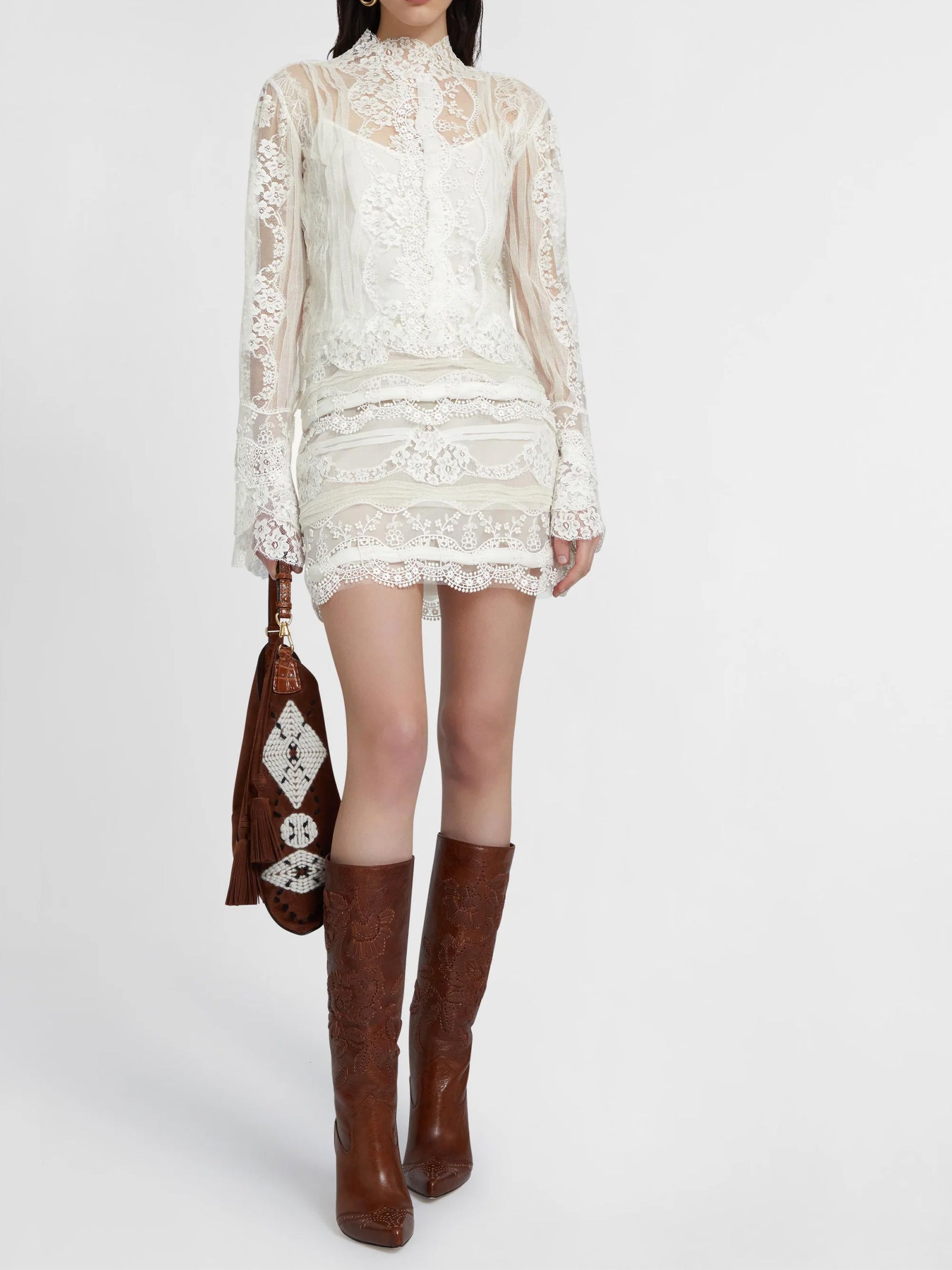Camicia con ricami in pizzo D472K324CSEOI 10602 ERMANNO SCERVINO 