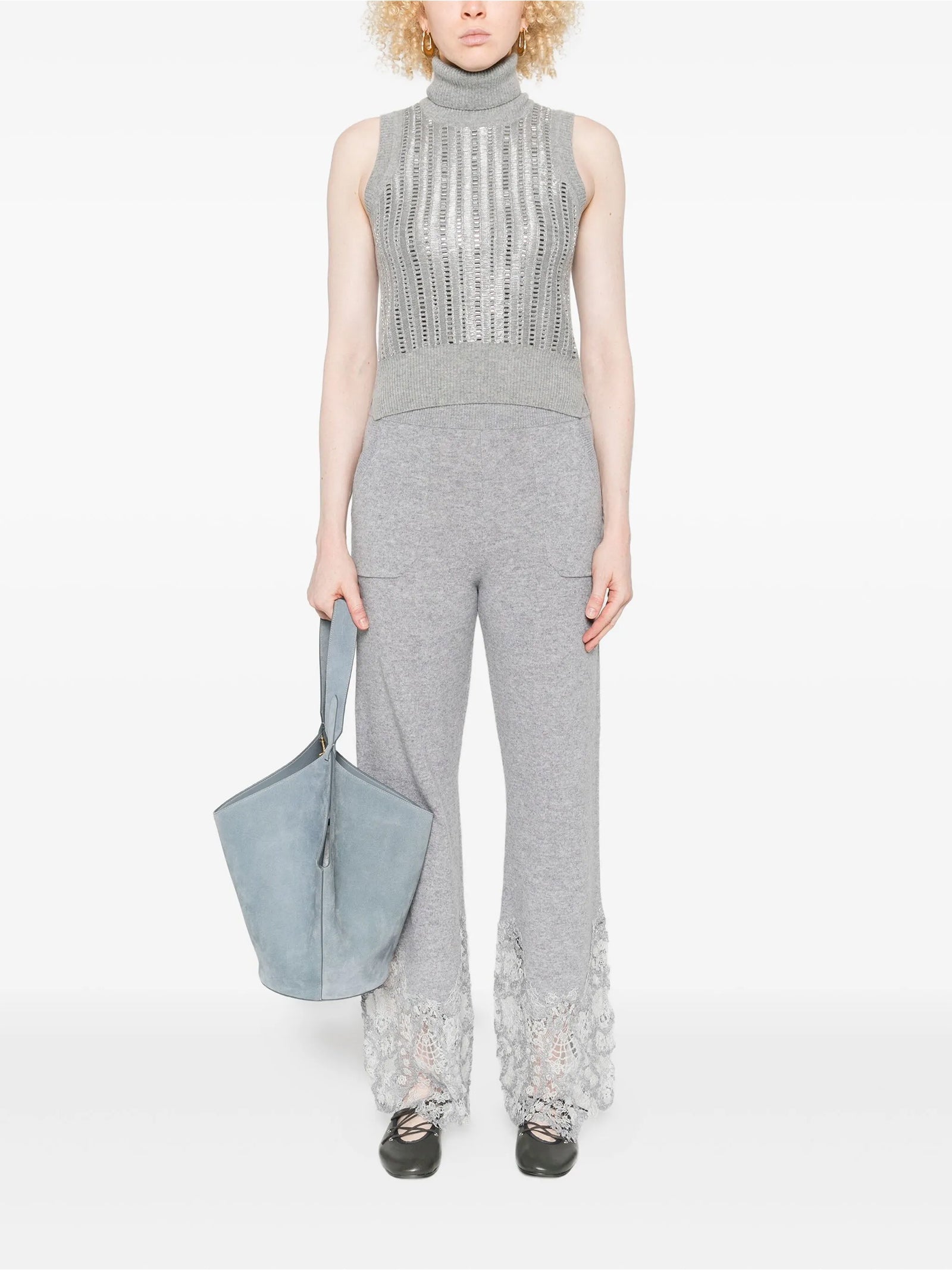 Pantaloni palazzo in cashmere con pizzo D475P304APPYU M2921 ERMANNO SCERVINO 