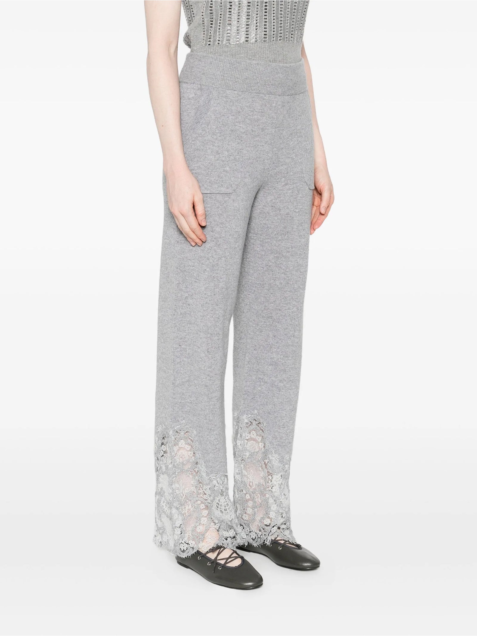 Pantaloni palazzo in cashmere con pizzo D475P304APPYU M2921 ERMANNO SCERVINO 