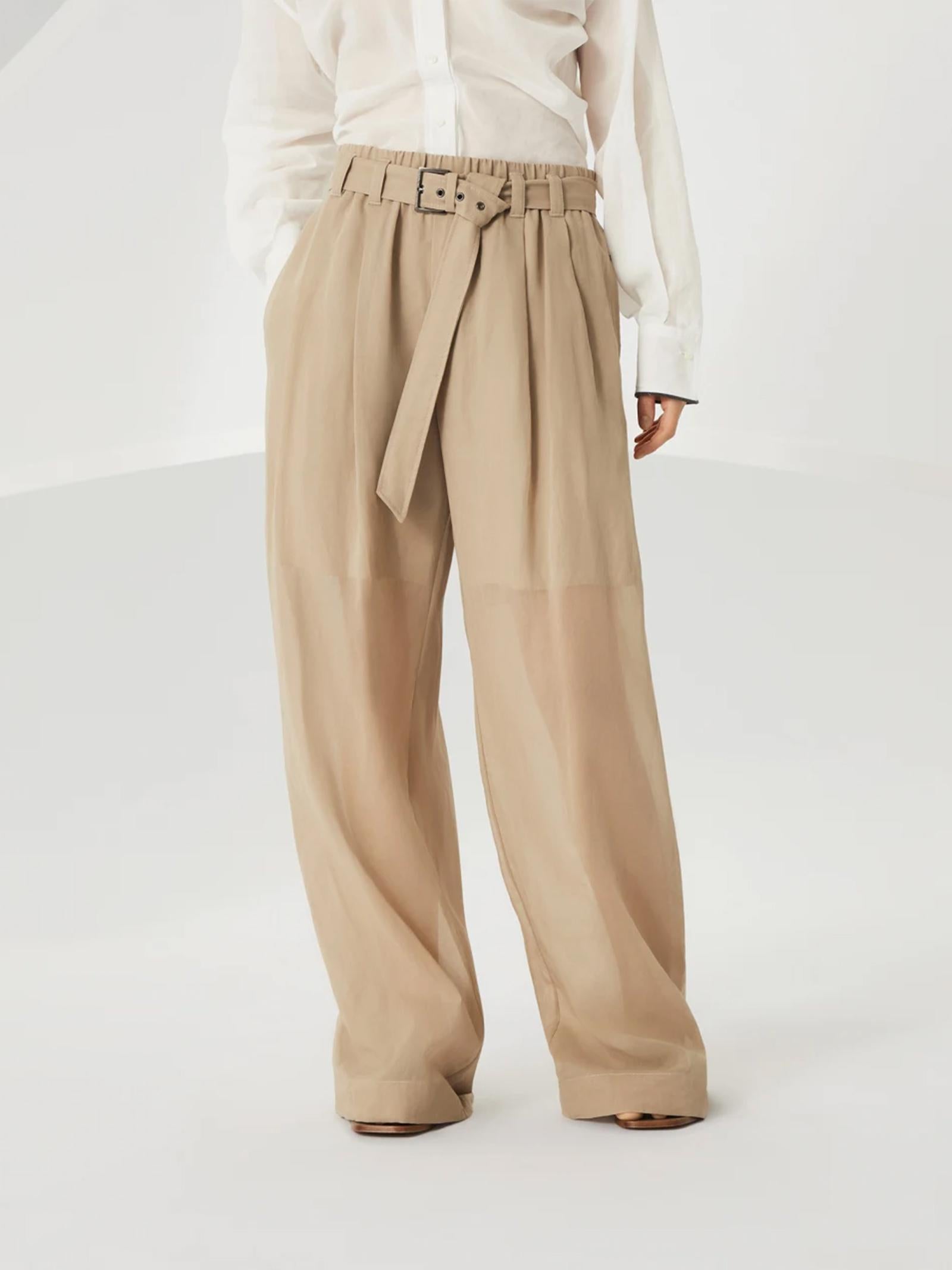 Pantaloni in organza di cotone con cintura MH911P8862 C8690 BRUNELLO CUCINELLI 