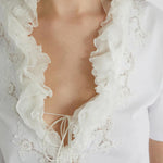 T-shirt con ruches e scollo a V D462L353DUX 10601 ERMANNO SCERVINO 