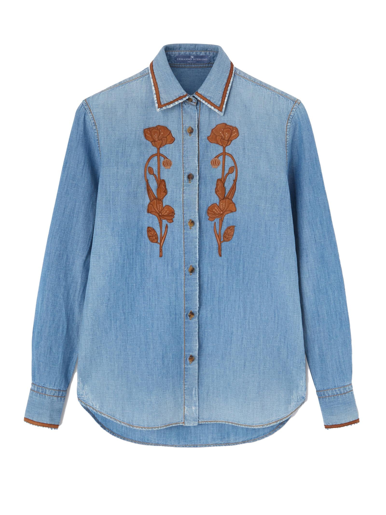 Camicia denim con ricamo a fiori D462K318TZD 94037 ERMANNO SCERVINO 