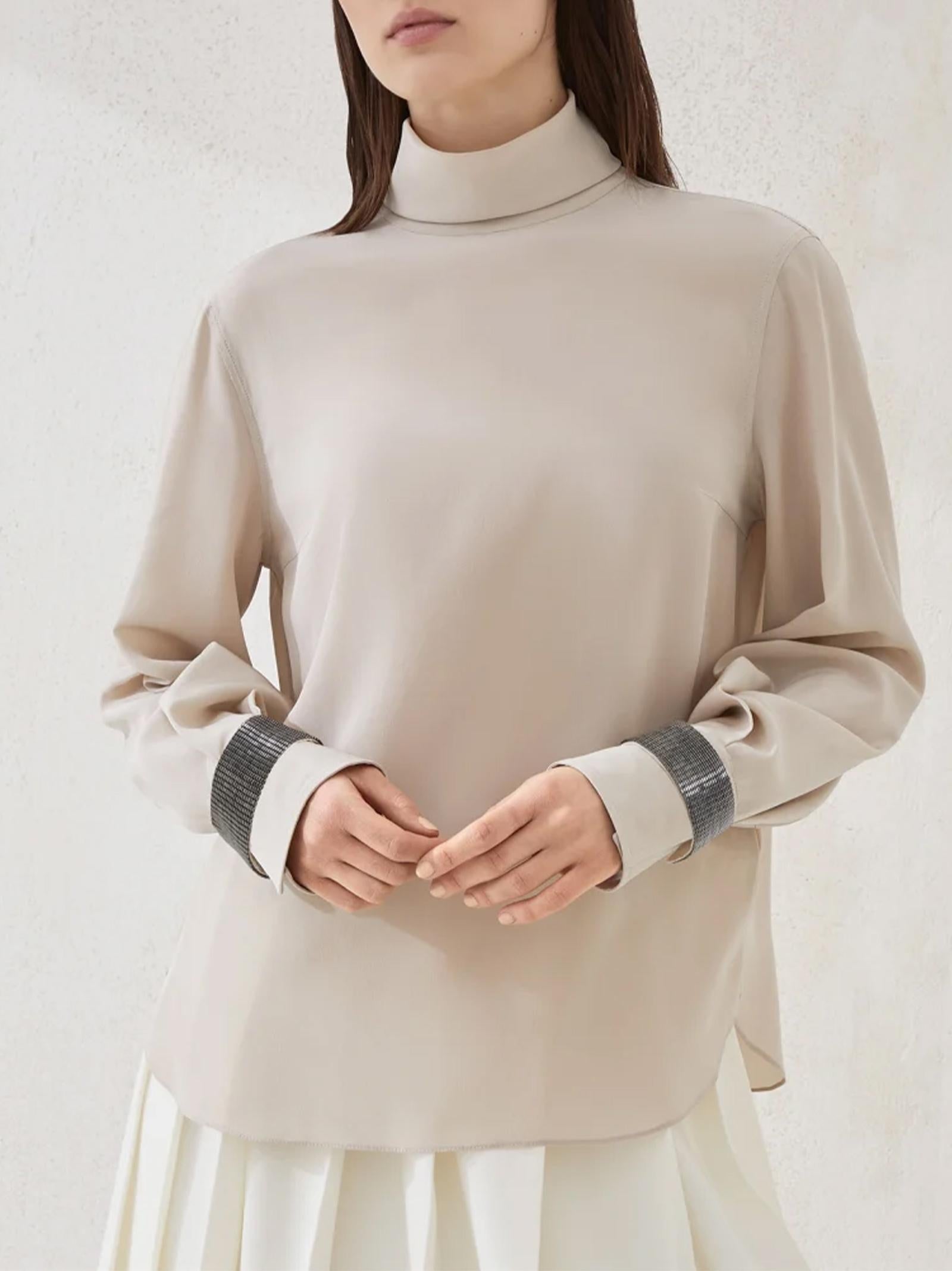 T-shirt collo alto in seta MB993EK714 C8561 BRUNELLO CUCINELLI 