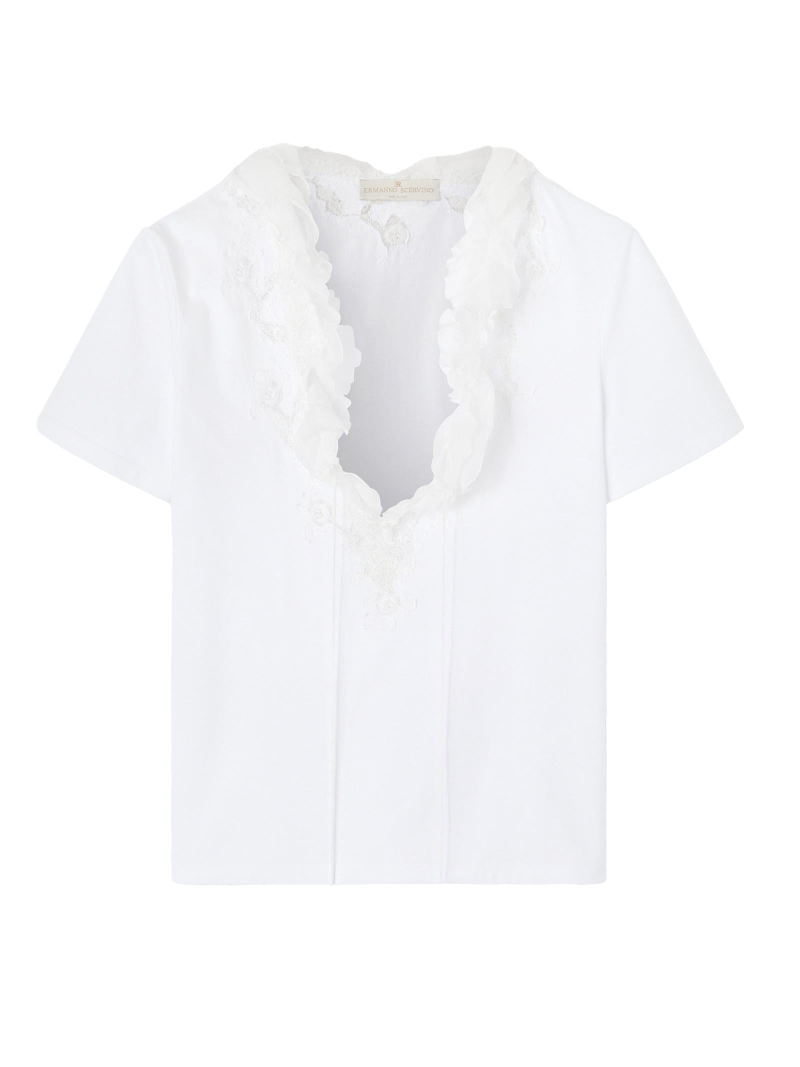 T-shirt con ruches e scollo a V D462L353DUX 10601 ERMANNO SCERVINO 