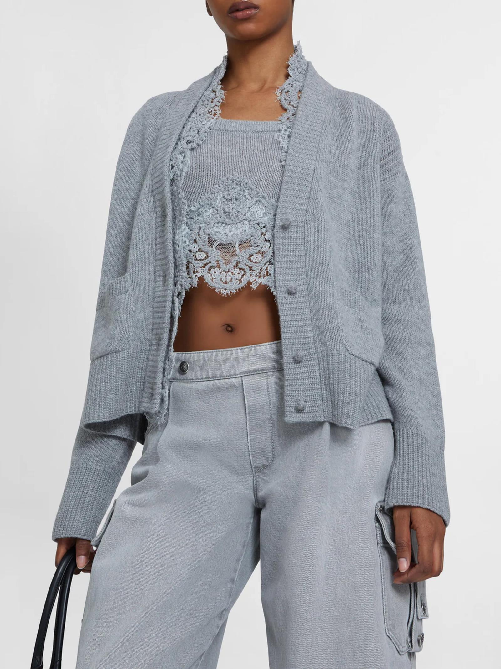 Cardigan scollo a V in cashmere con pizzo D475N304APKFX M2921 ERMANNO SCERVINO 