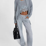 Cardigan scollo a V in cashmere con pizzo D475N304APKFX M2921 ERMANNO SCERVINO 