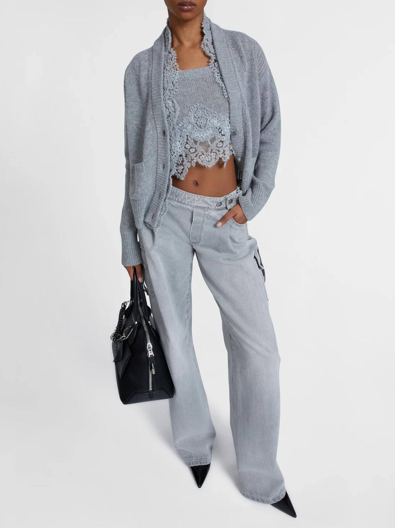 Cardigan scollo a V in cashmere con pizzo D475N304APKFX M2921 ERMANNO SCERVINO 