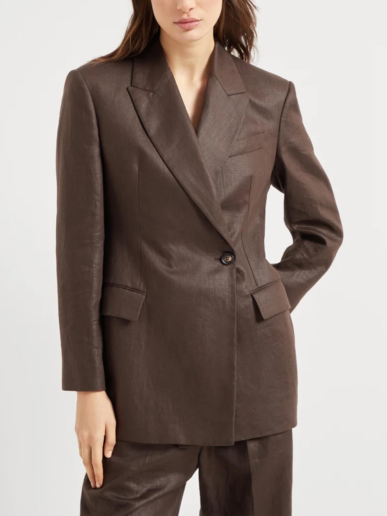 Giacca doppiopetto in twill di lino ML1427261 C273 BRUNELLO CUCINELLI 