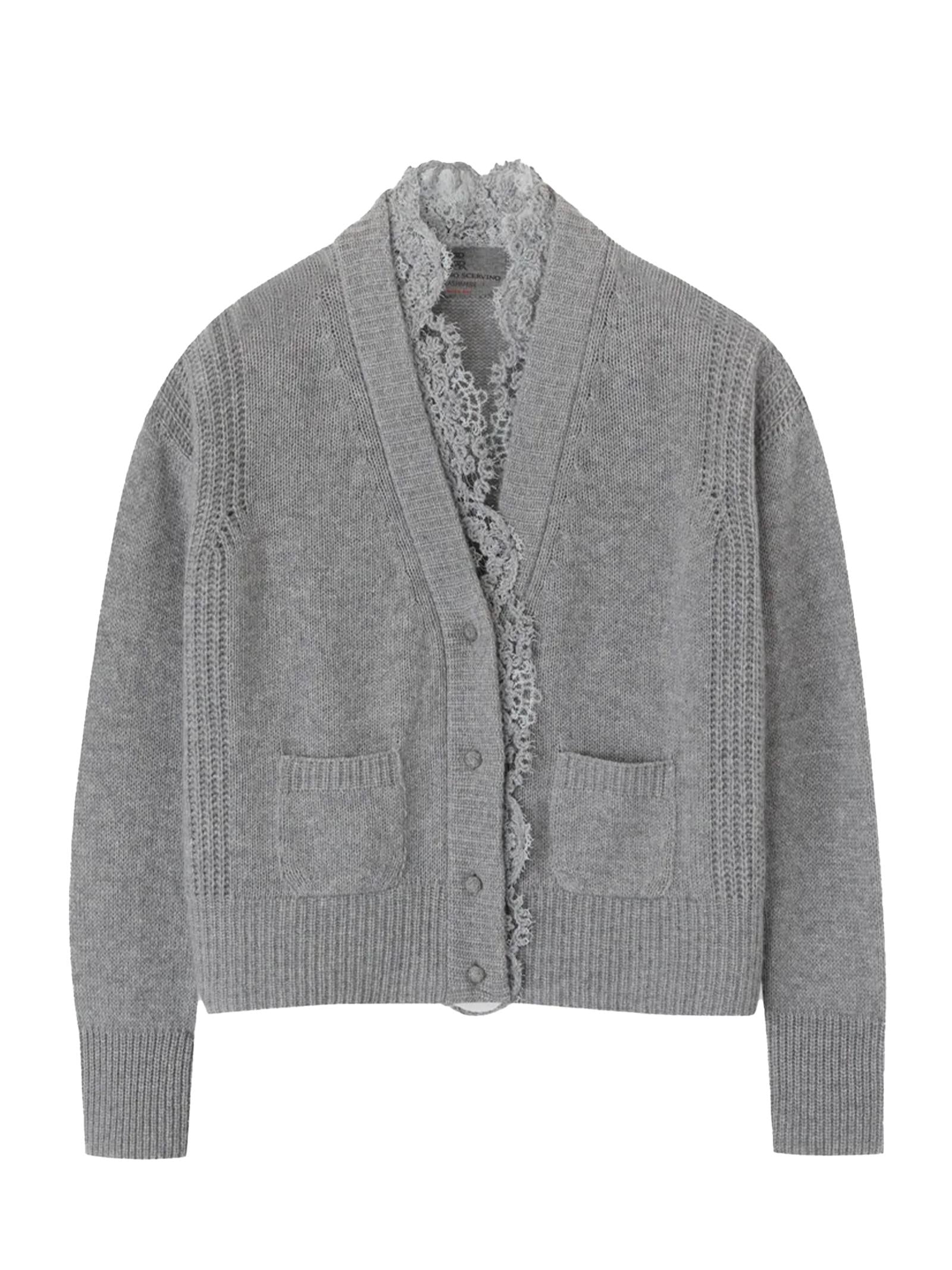 Cardigan scollo a V in cashmere con pizzo D475N304APKFX M2921 ERMANNO SCERVINO 