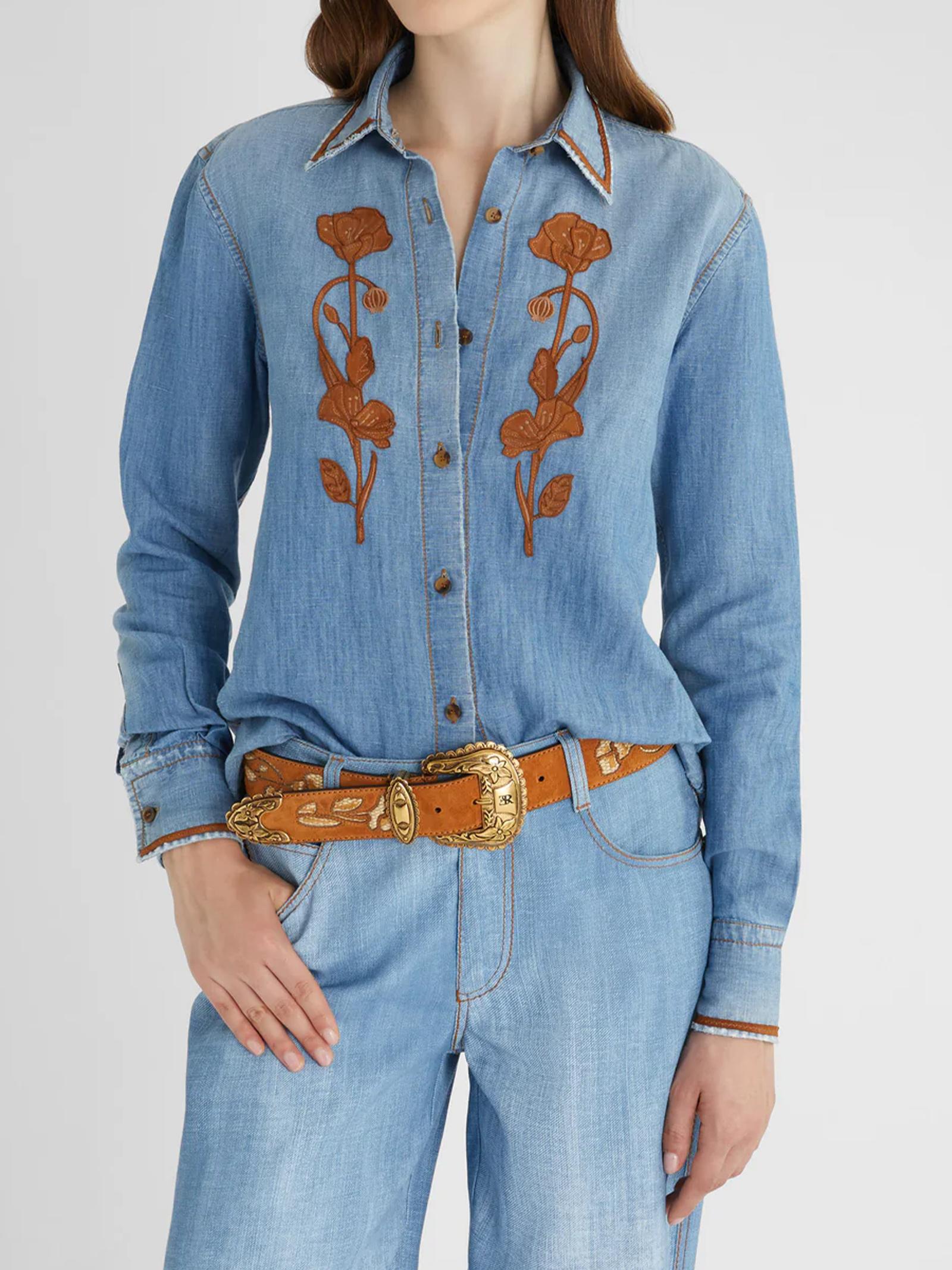 Camicia denim con ricamo a fiori D462K318TZD 94037 ERMANNO SCERVINO 
