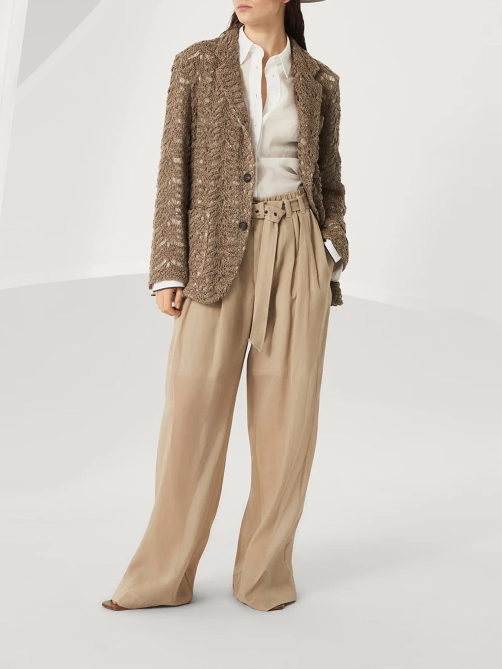 Pantaloni in organza di cotone con cintura MH911P8862 C8690 BRUNELLO CUCINELLI 