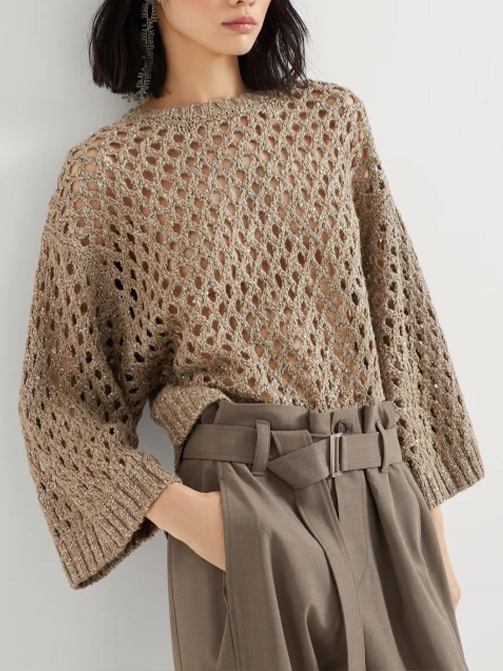 Maglia girocollo traforata MEA338200 C9545 BRUNELLO CUCINELLI 