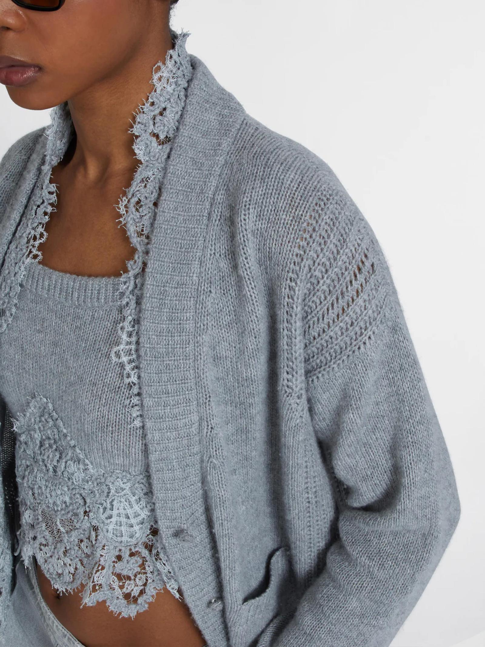 Cardigan scollo a V in cashmere con pizzo D475N304APKFX M2921 ERMANNO SCERVINO 