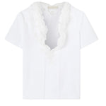 T-shirt con ruches e scollo a V D462L353DUX 10601 ERMANNO SCERVINO 