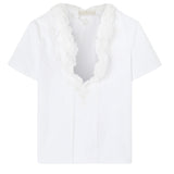 T-shirt con ruches e scollo a V D462L353DUX 10601 ERMANNO SCERVINO 