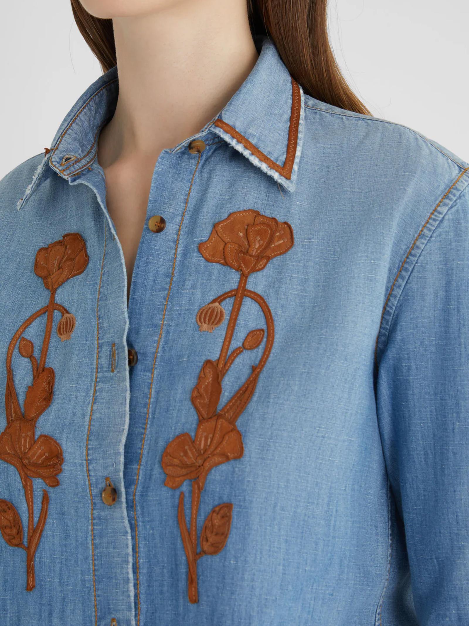 Camicia denim con ricamo a fiori D462K318TZD 94037 ERMANNO SCERVINO 