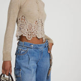Cardigan cropped in cashmere e pizzo D475N314APPYU M1507 ERMANNO SCERVINO 