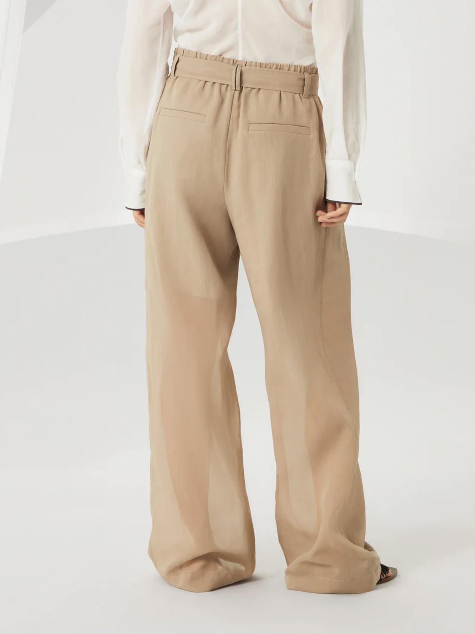 Pantaloni in organza di cotone con cintura MH911P8862 C8690 BRUNELLO CUCINELLI 