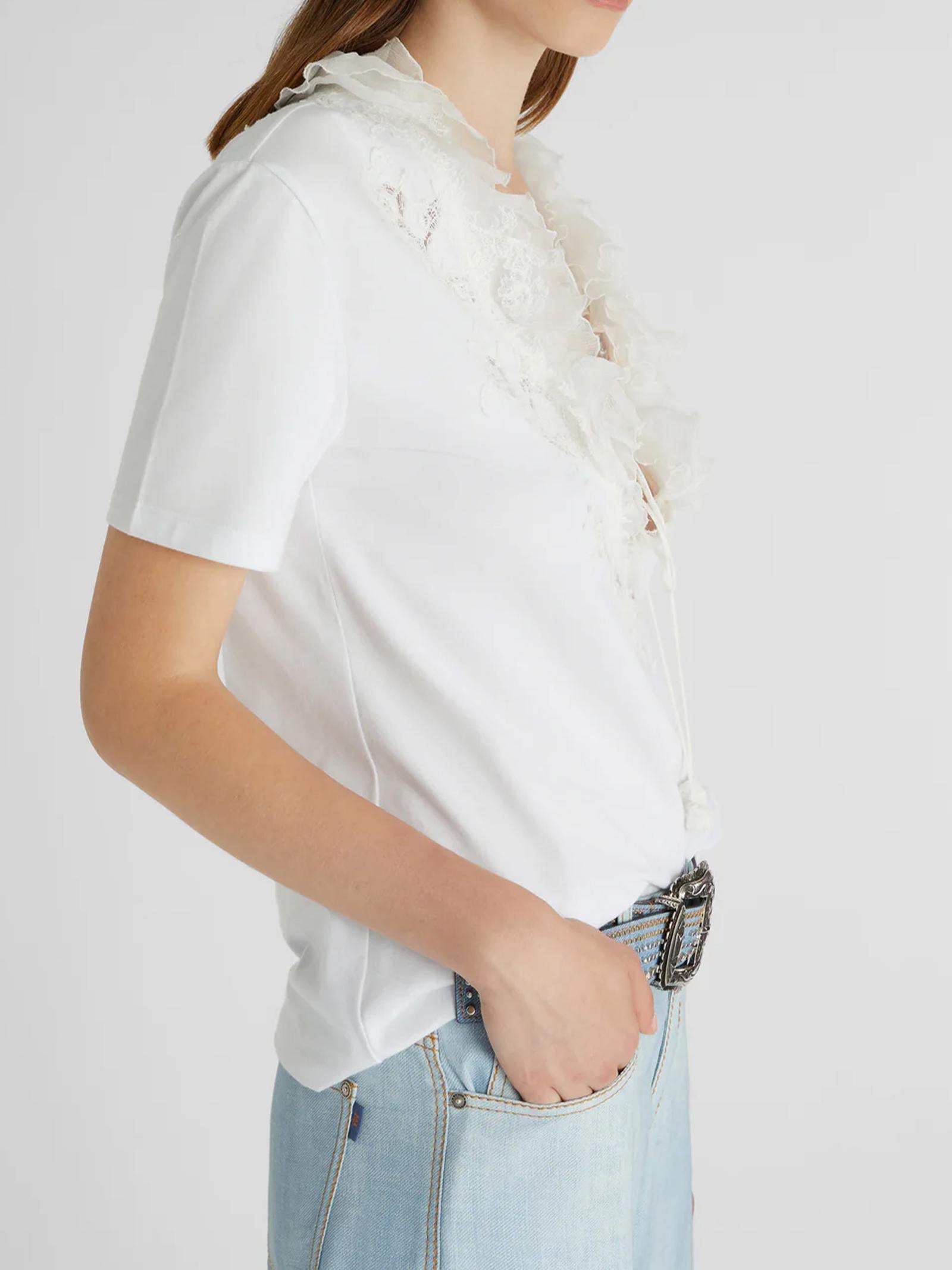 T-shirt con ruches e scollo a V D462L353DUX 10601 ERMANNO SCERVINO 