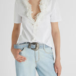 T-shirt con ruches e scollo a V D462L353DUX 10601 ERMANNO SCERVINO 